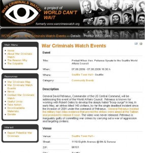 Protest against Gen. Petraeus in Seattle tonight