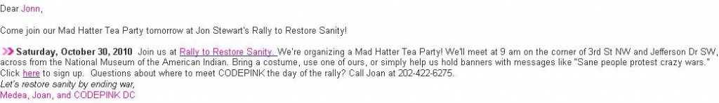 Code Pink to protest Jon Stewart tomorrow