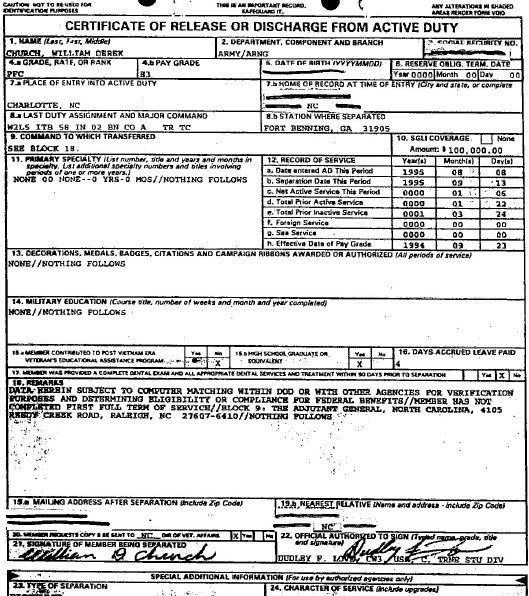 William Derek Church FOIA DD214 : This ain't Hell, but you can see it ...