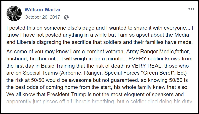 Facebook comment - Combat vet